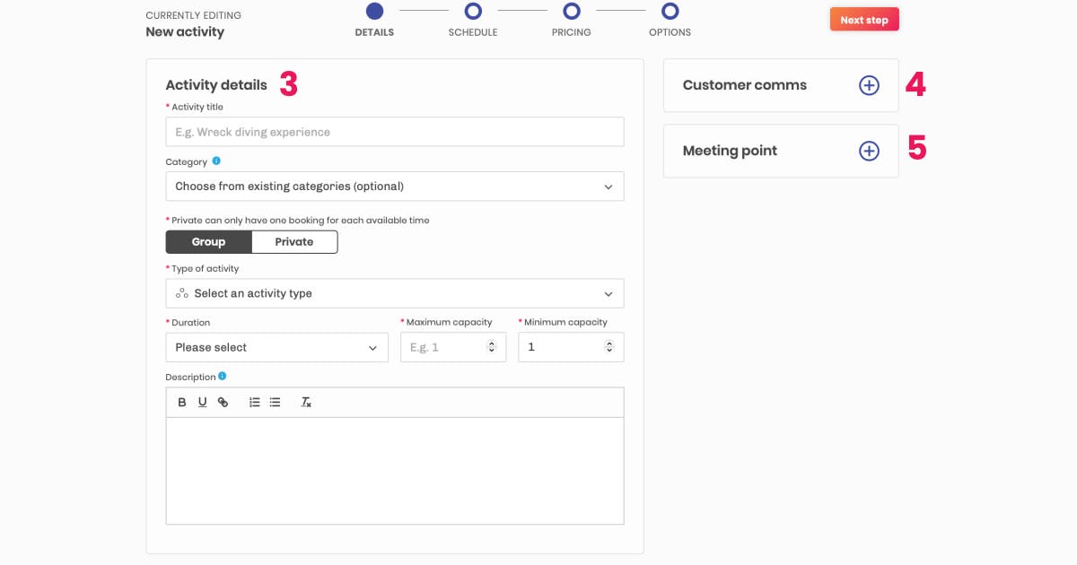 Adding activity details to booking system