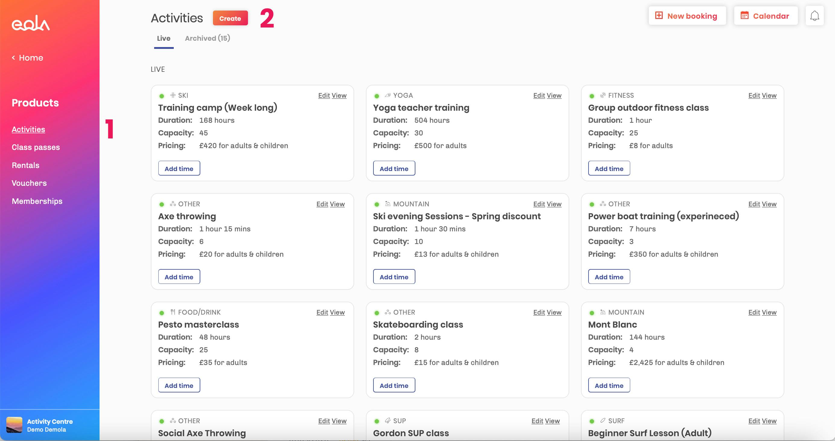 Home Page eola booking system