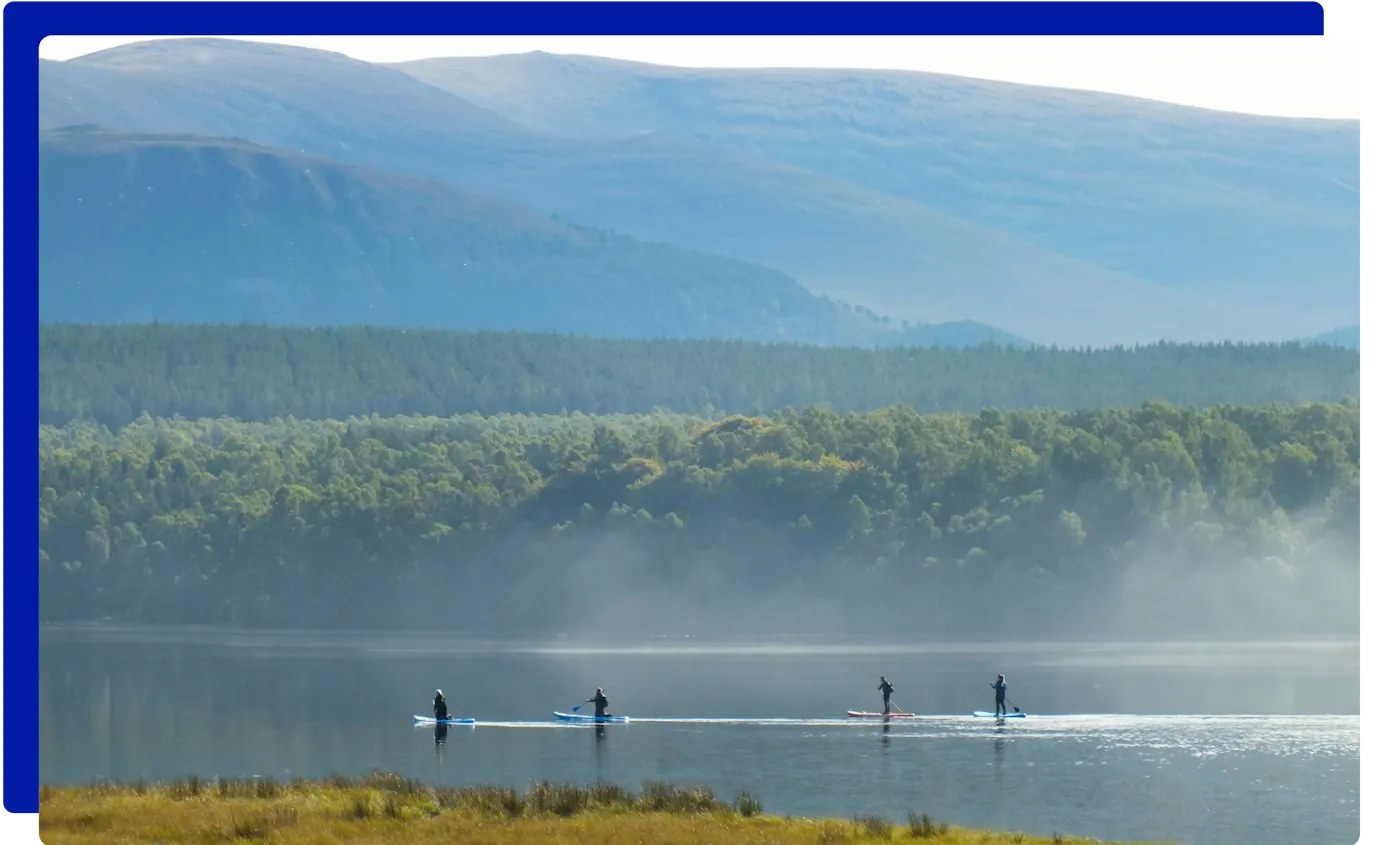 Paddleboarding on Loch Insh in the Highlands