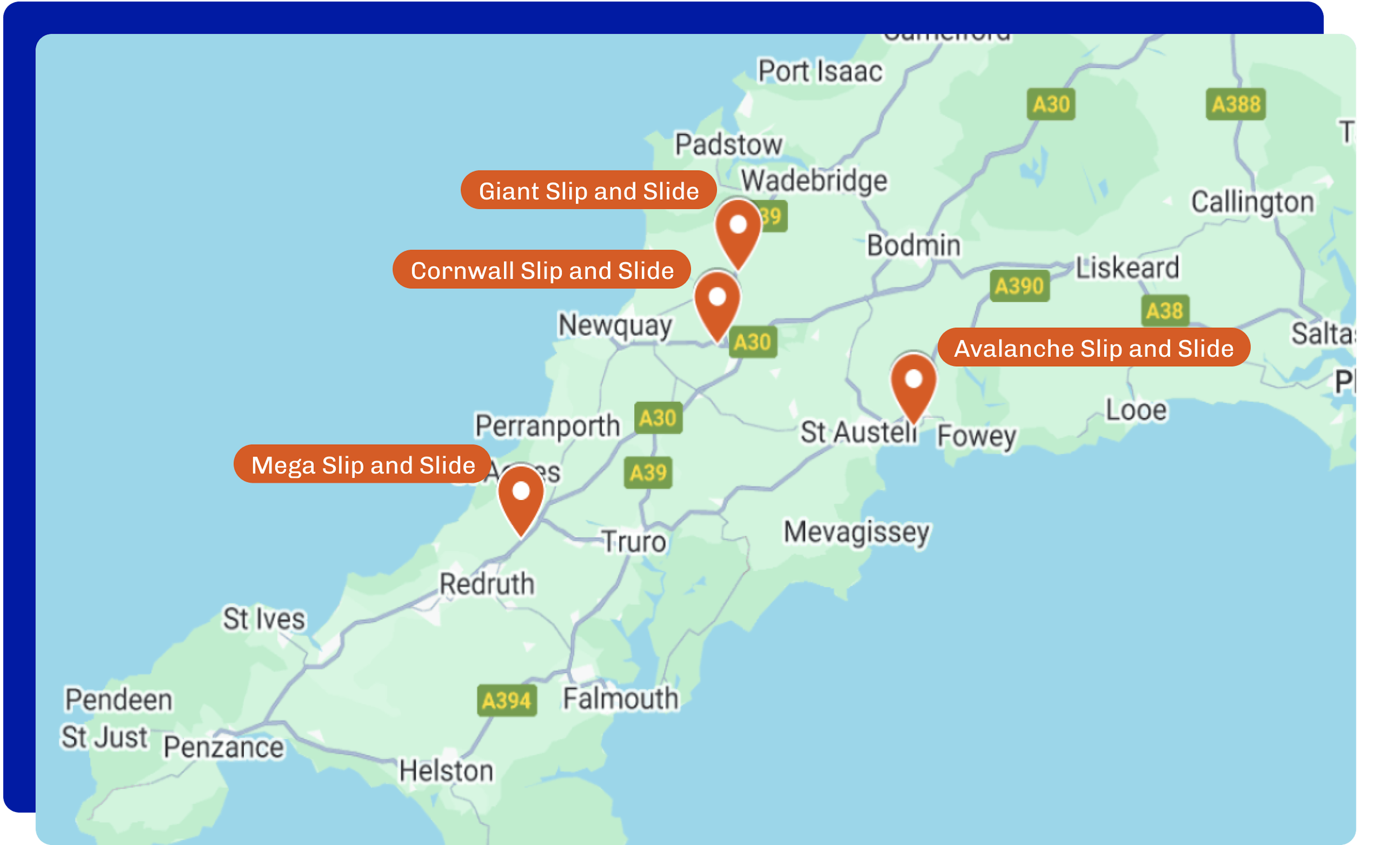 Slip and slide location in Cornwall, England
