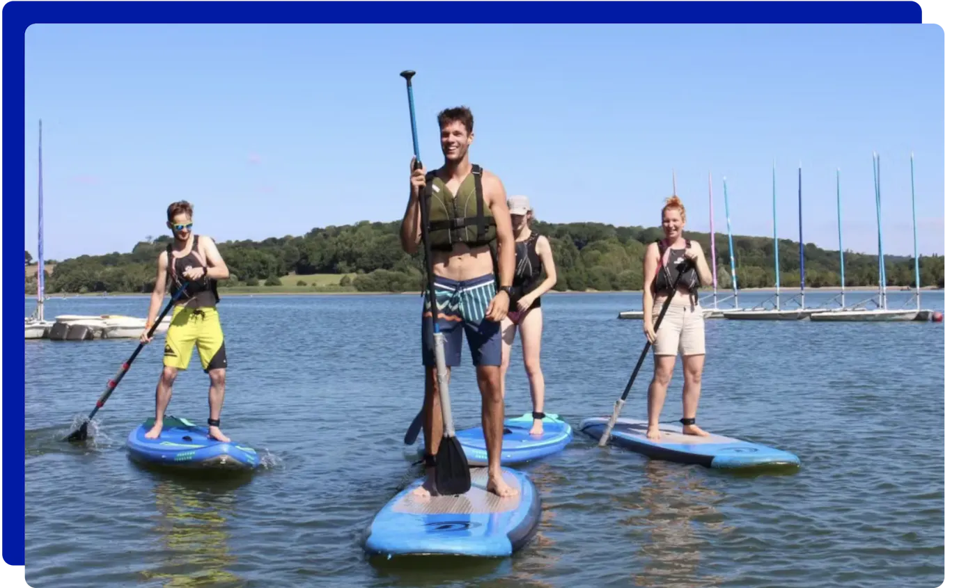 Group paddleboarding at Ardingly Reservoir