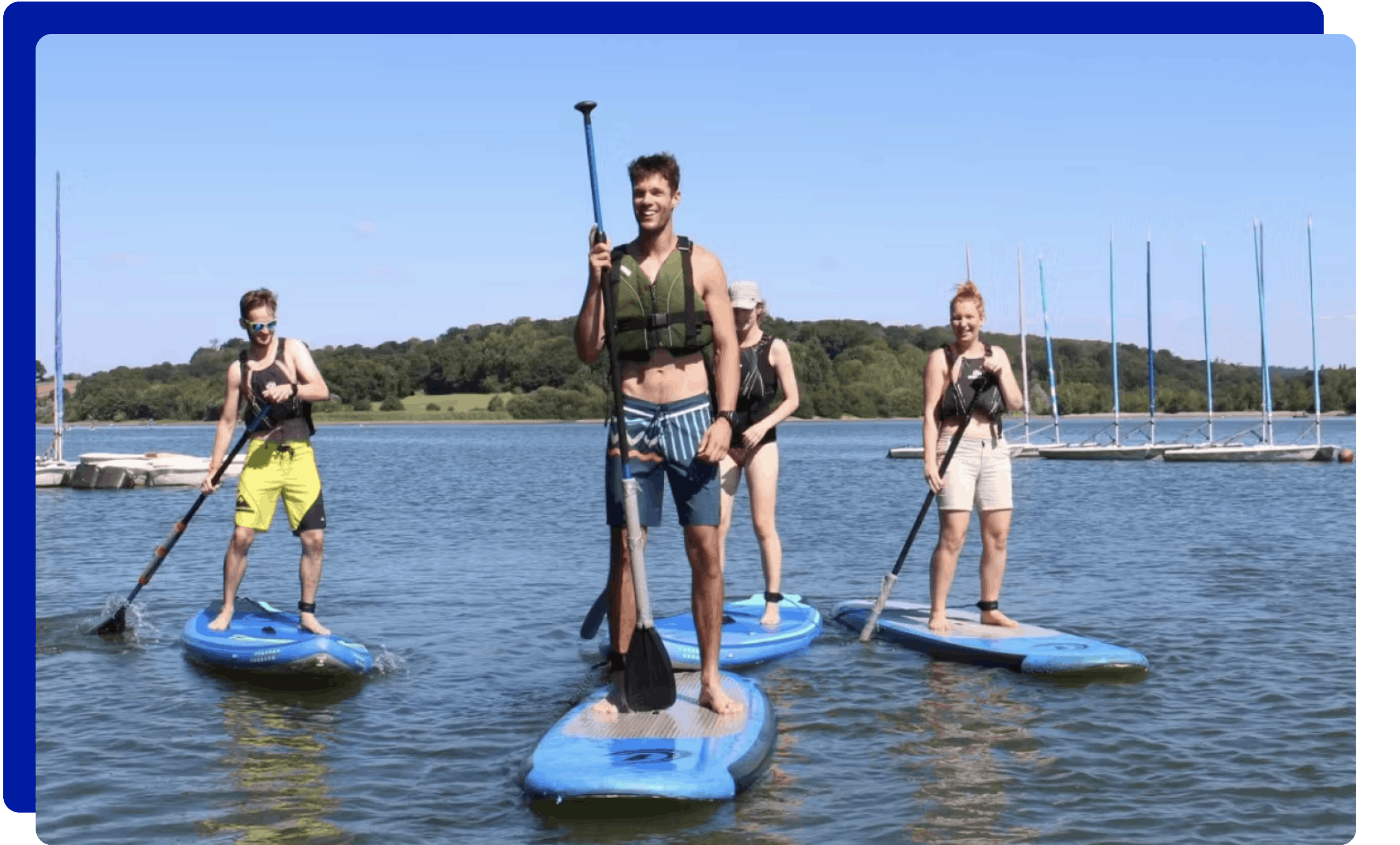 Group paddleboarding at Ardingly Reservoir