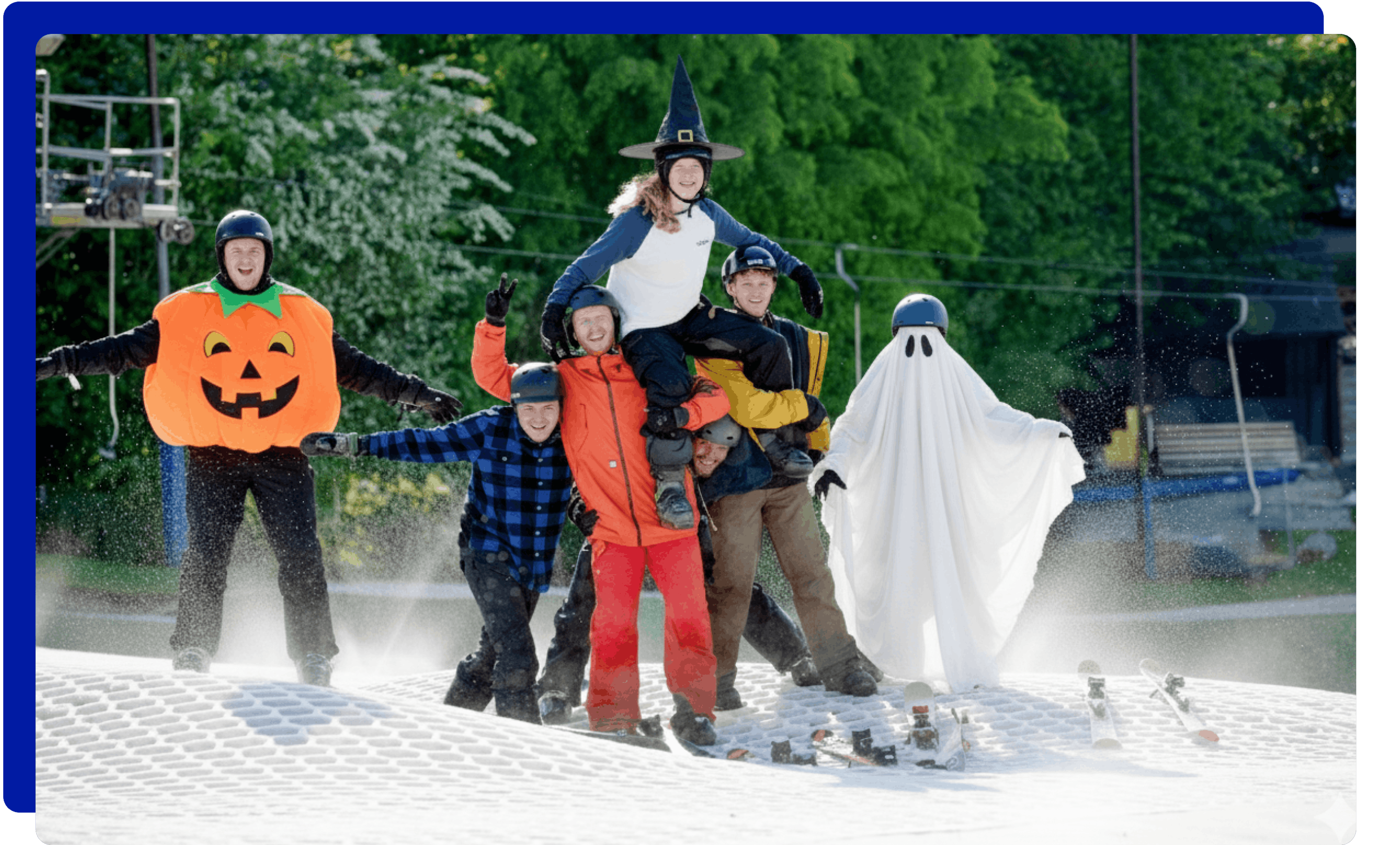 Group skiing at Norfolk Snowsports in halloween costumes