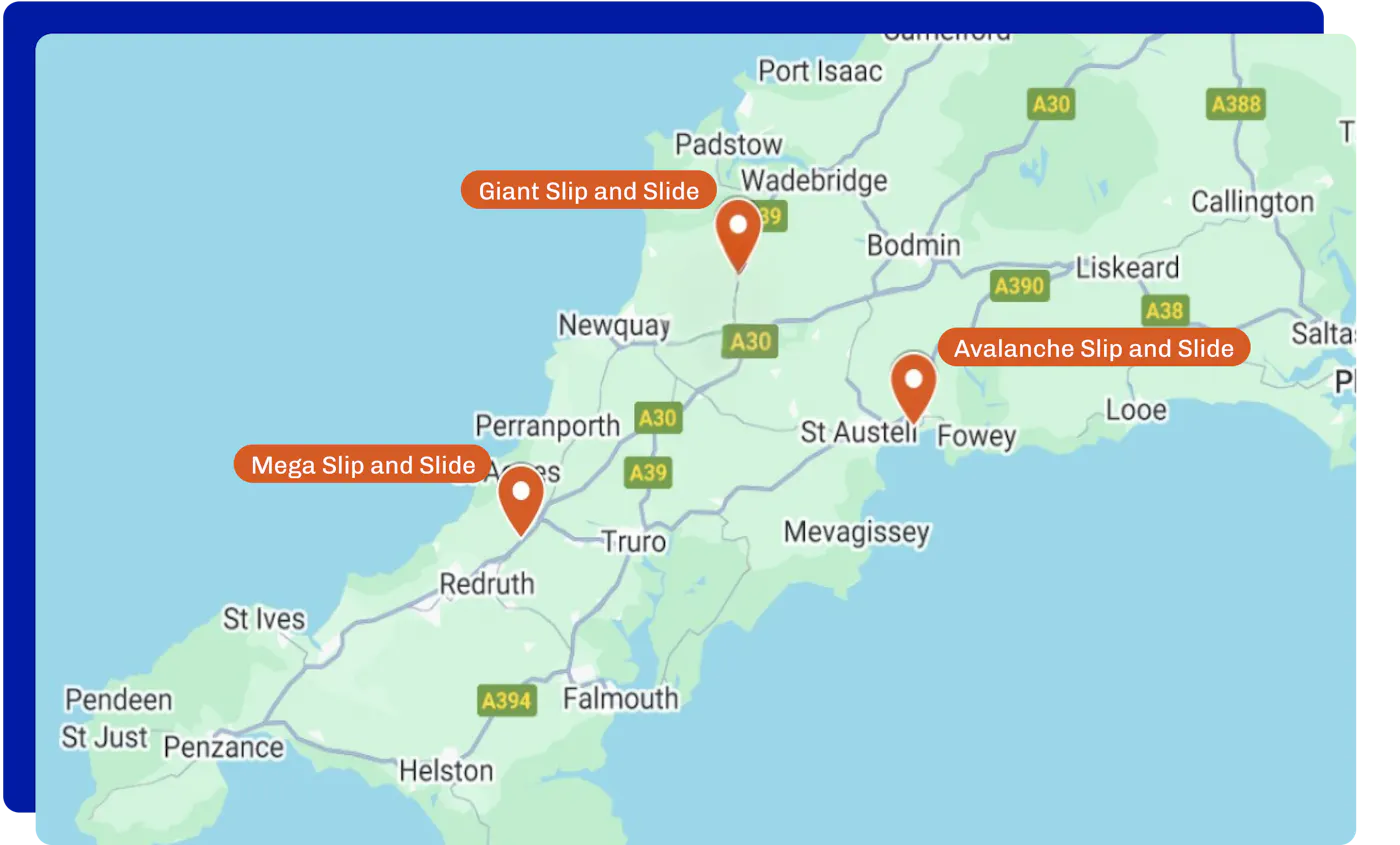 Slip and slide location in Cornwall, England