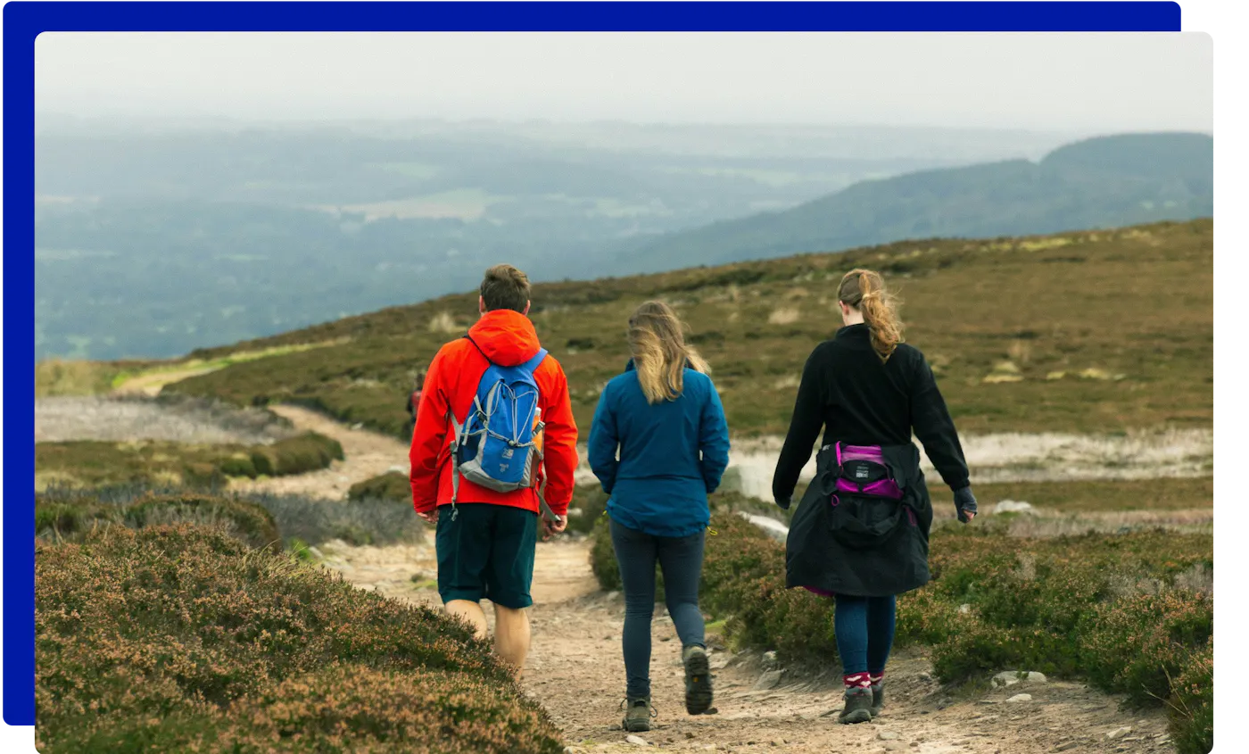 Walkers on the moors above Ilkley, West Yorkshire