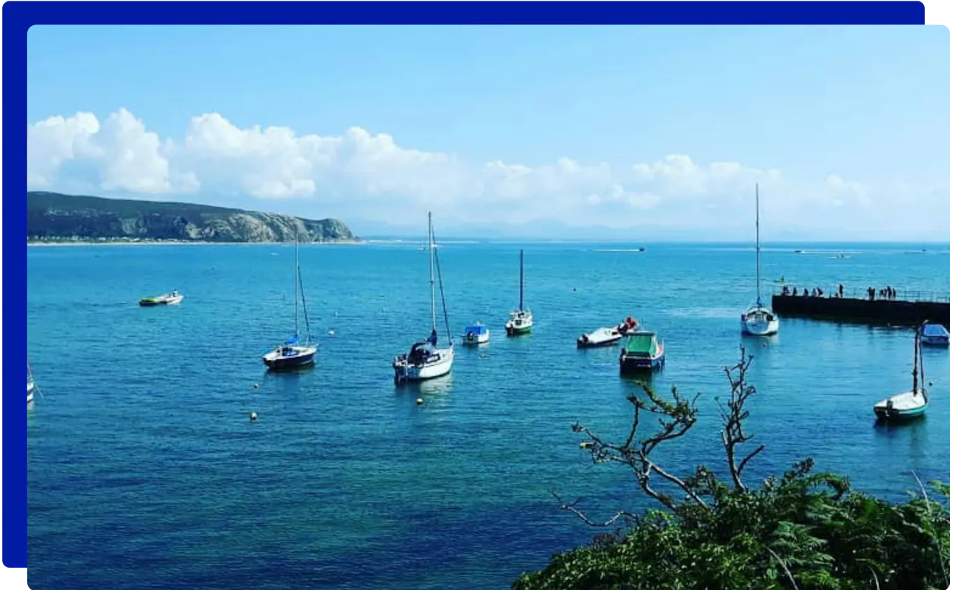 Sailing boats moored off Abersoch, near Pwllheli on the Llŷn Peninsula