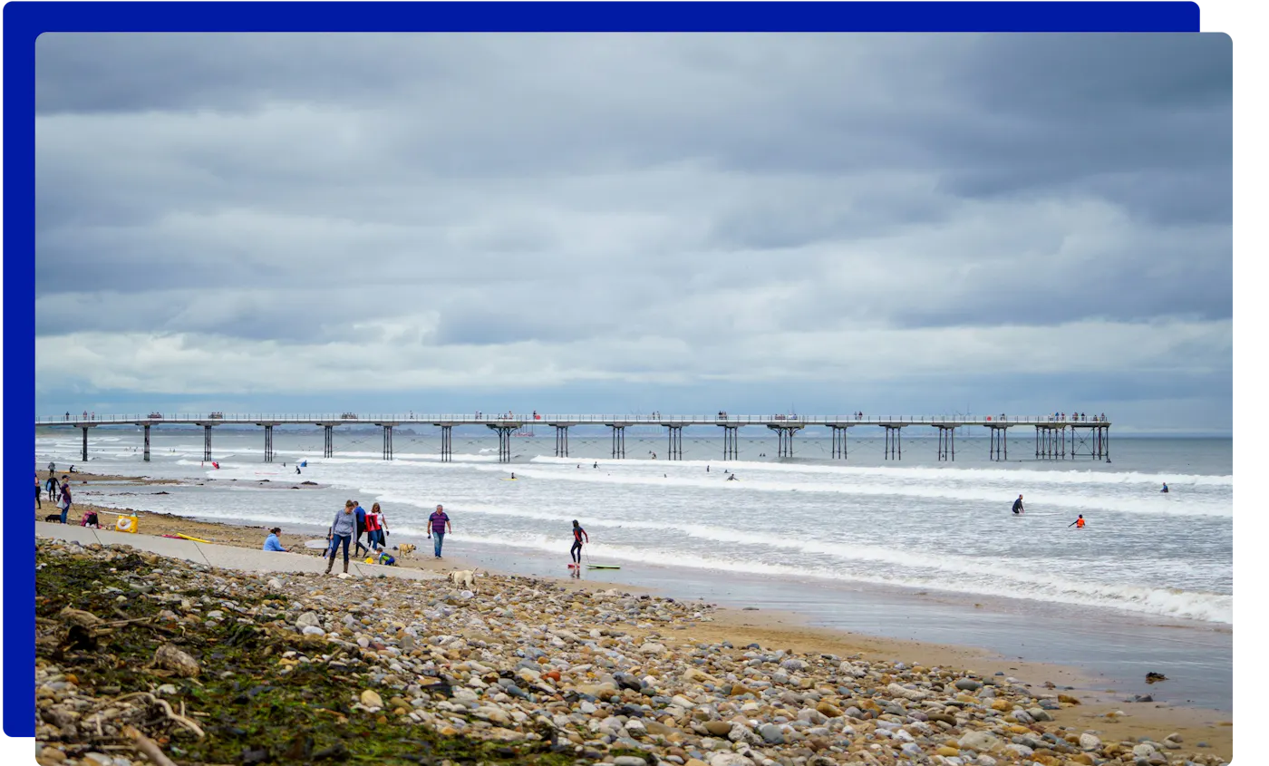The beach and pier at Saltburn-by-the-Sea in Redcar and Cleveland