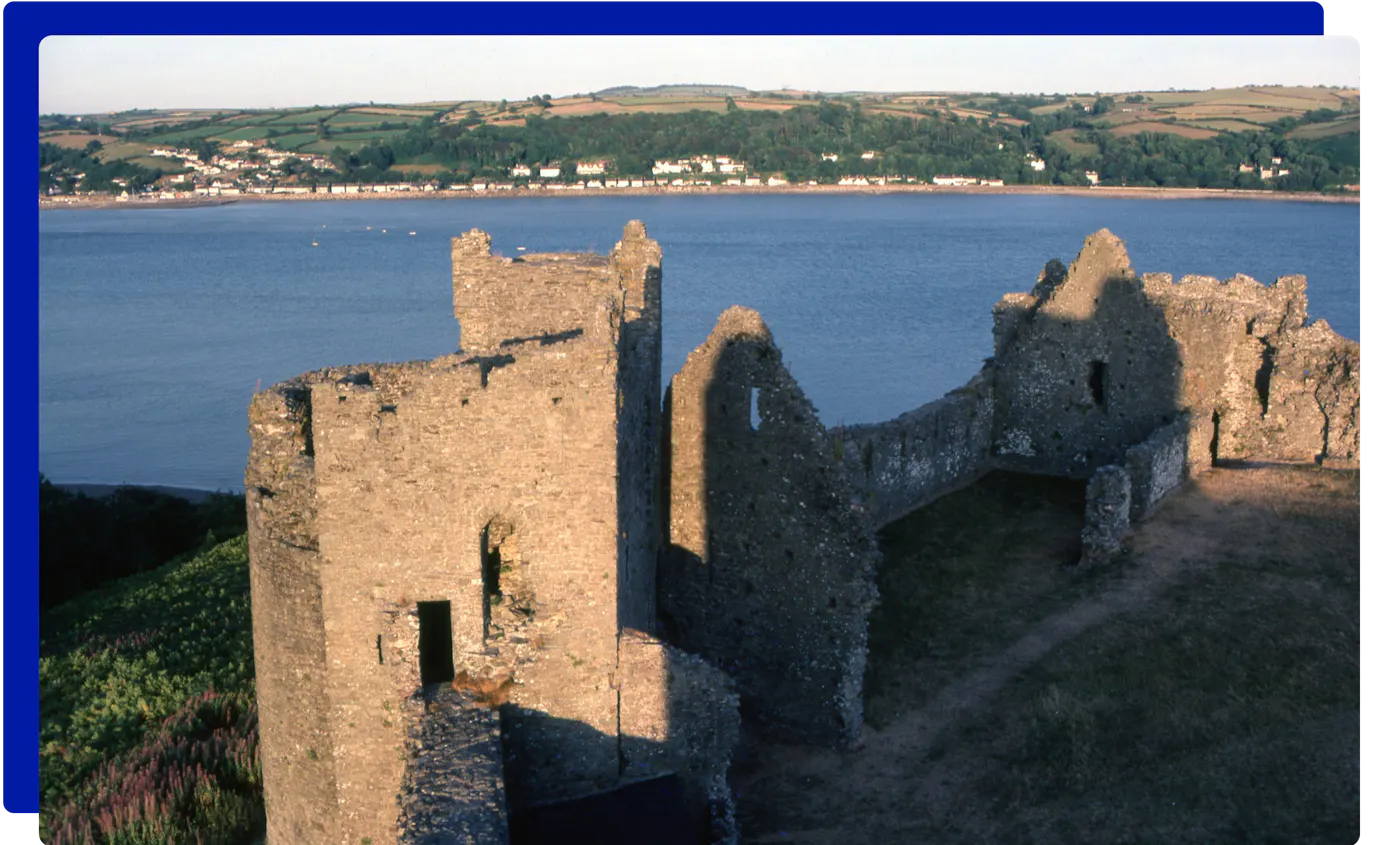 Llansteffan Castle above the Tywi estuary in Carmarthenshire