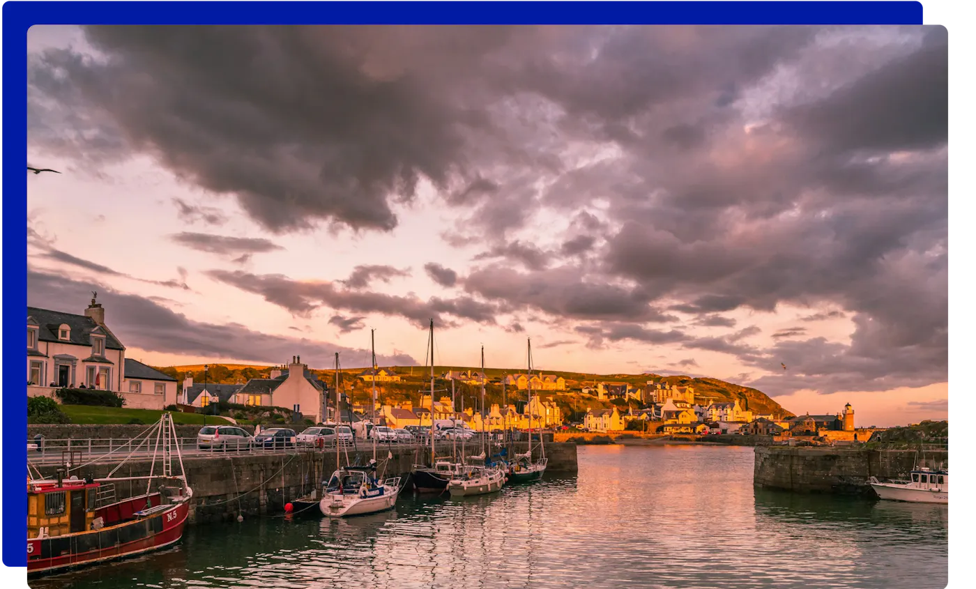 Portpatrick harbour at sunset in Dumfries and Galloway