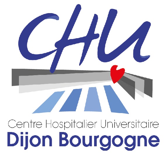 Logo CHU Dijon bleu, blanc, gris et rouge