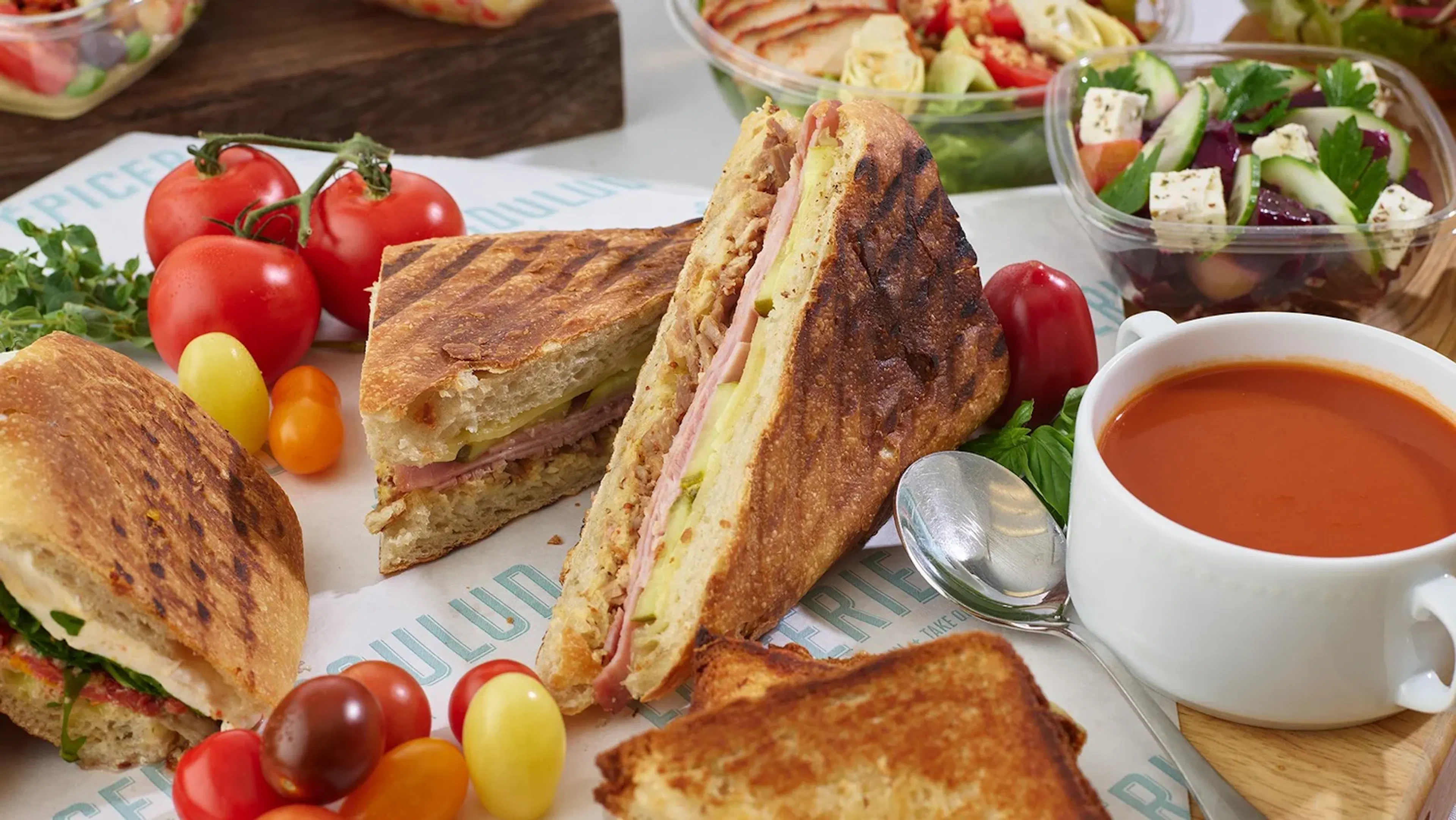 Panini, salad and soup