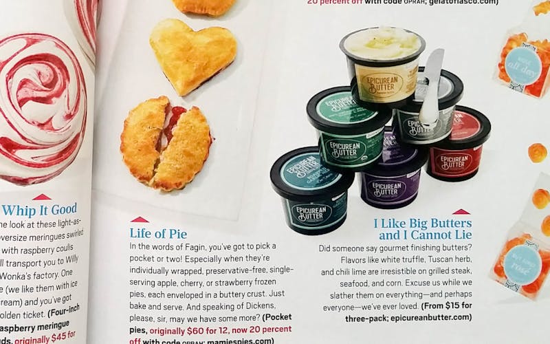 Page of O Magazine showing Epicurean Butter as one of her favorites