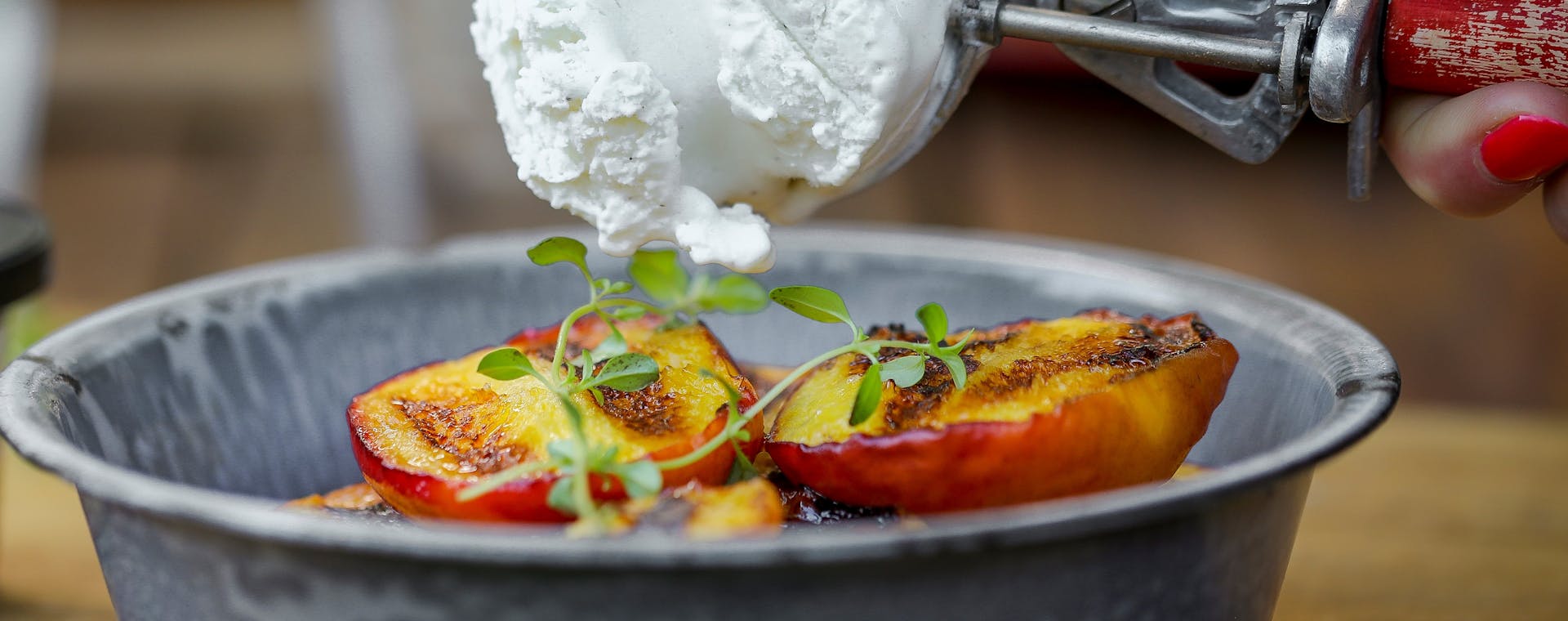 Grilled Peaches with Epicurean Butter Honey Flavored Butter