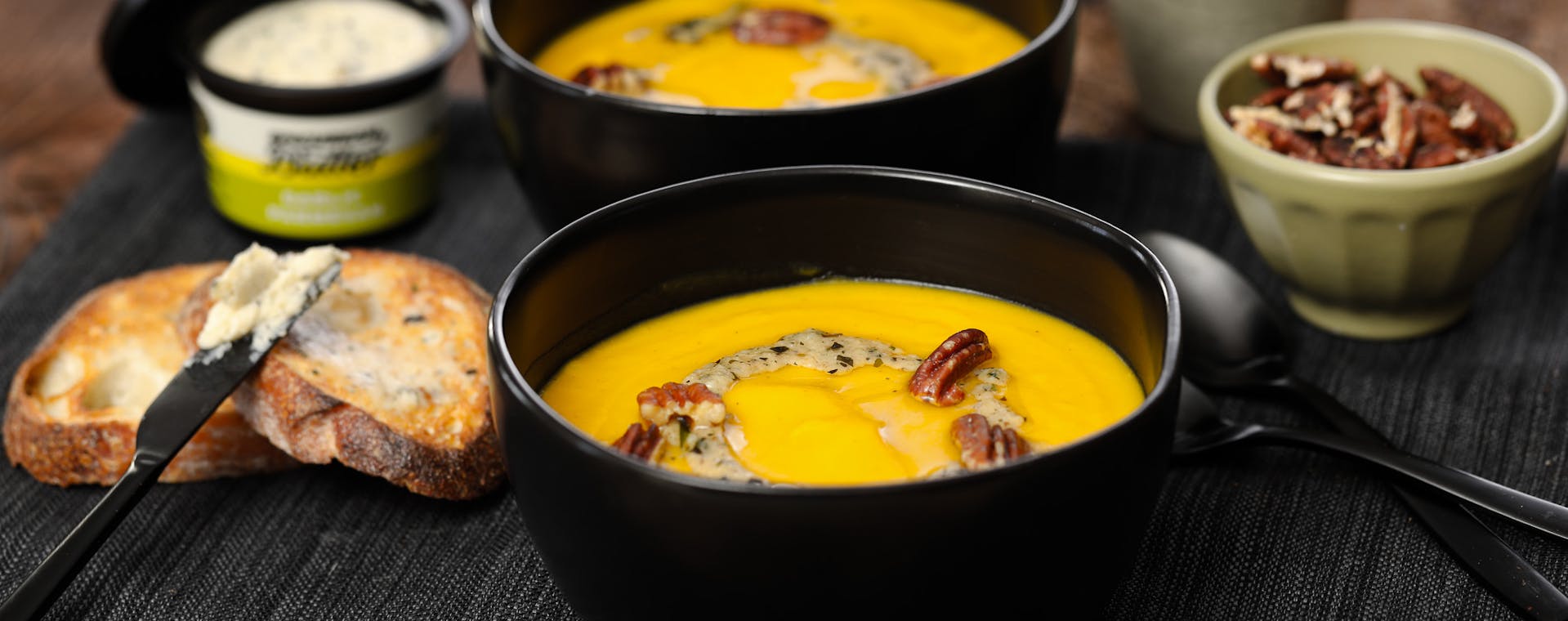 Butternut Squash Bisque made with Epicurean Butter Garlic Parmesan Flavored Butter