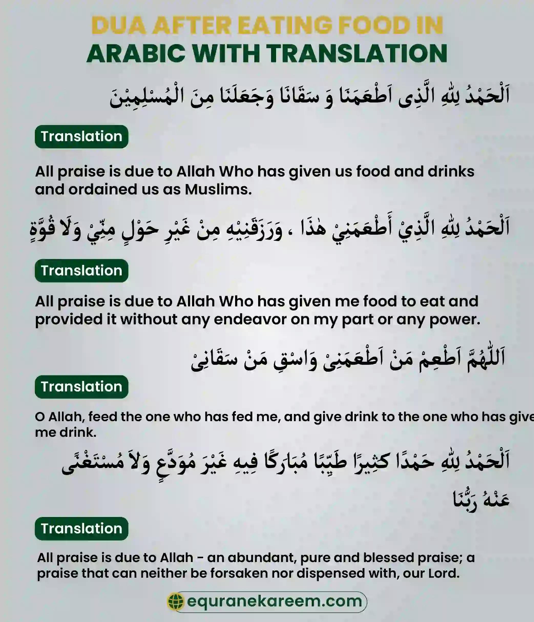 Dua After Eating Food in Arabic