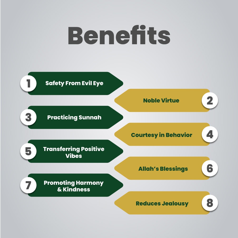 Benefits of Allahummabarik but Allahummabarik have multiple benefits including Safety From Evil Eye, Noble Virtue and Practicing Sunnah.