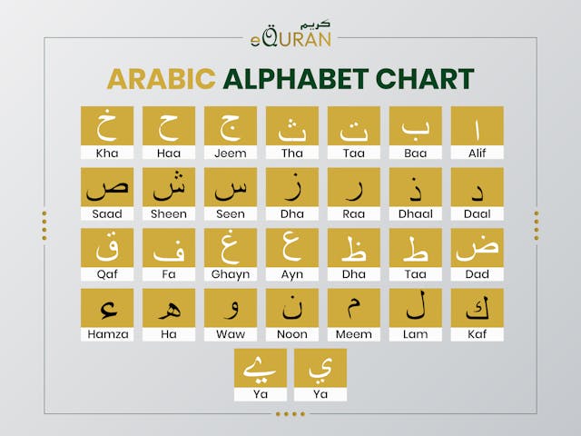 Arabic Alphabet Chart written Arabic from right to left