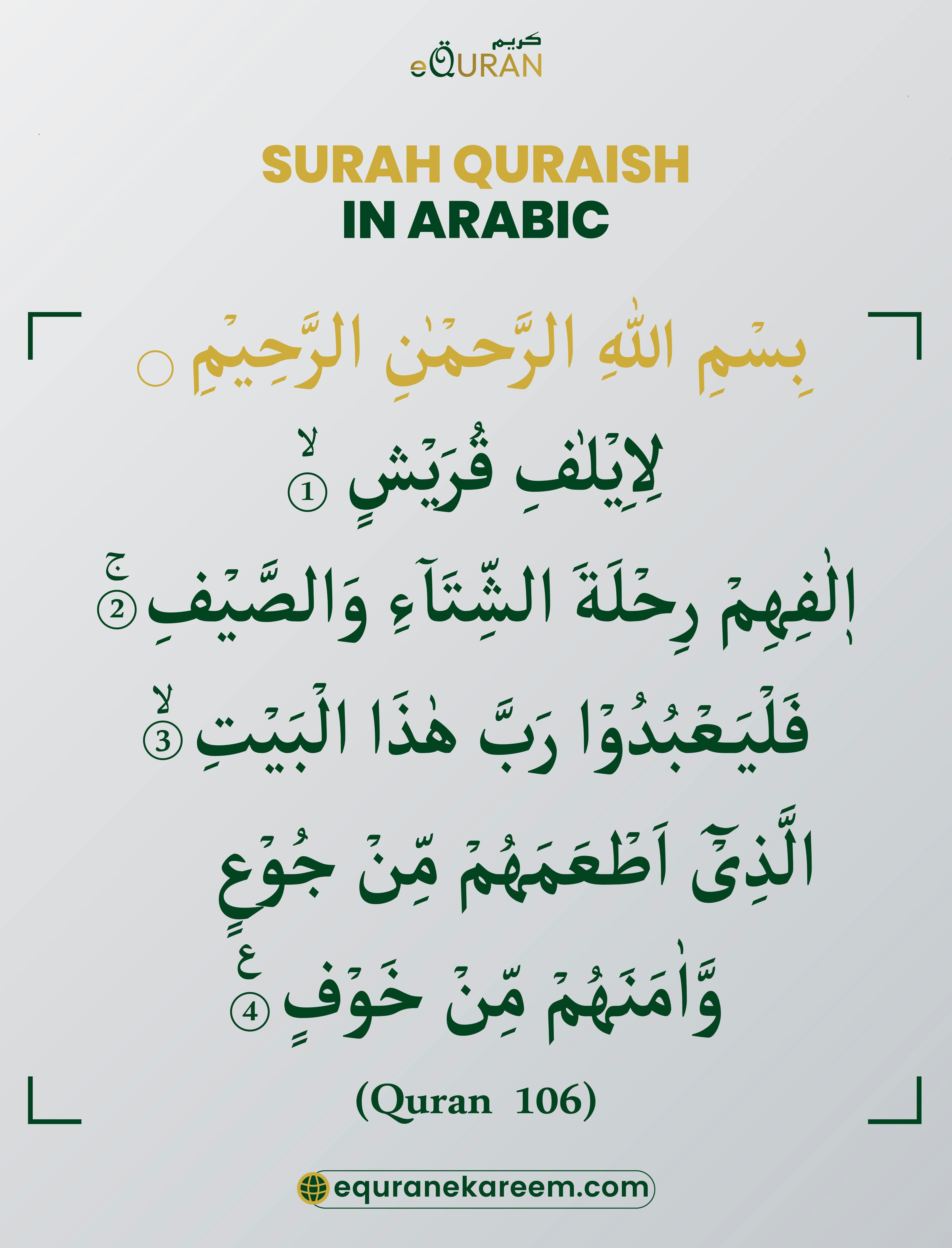 Surah Quraish Arabic Text and Surah Quraish Meaning

