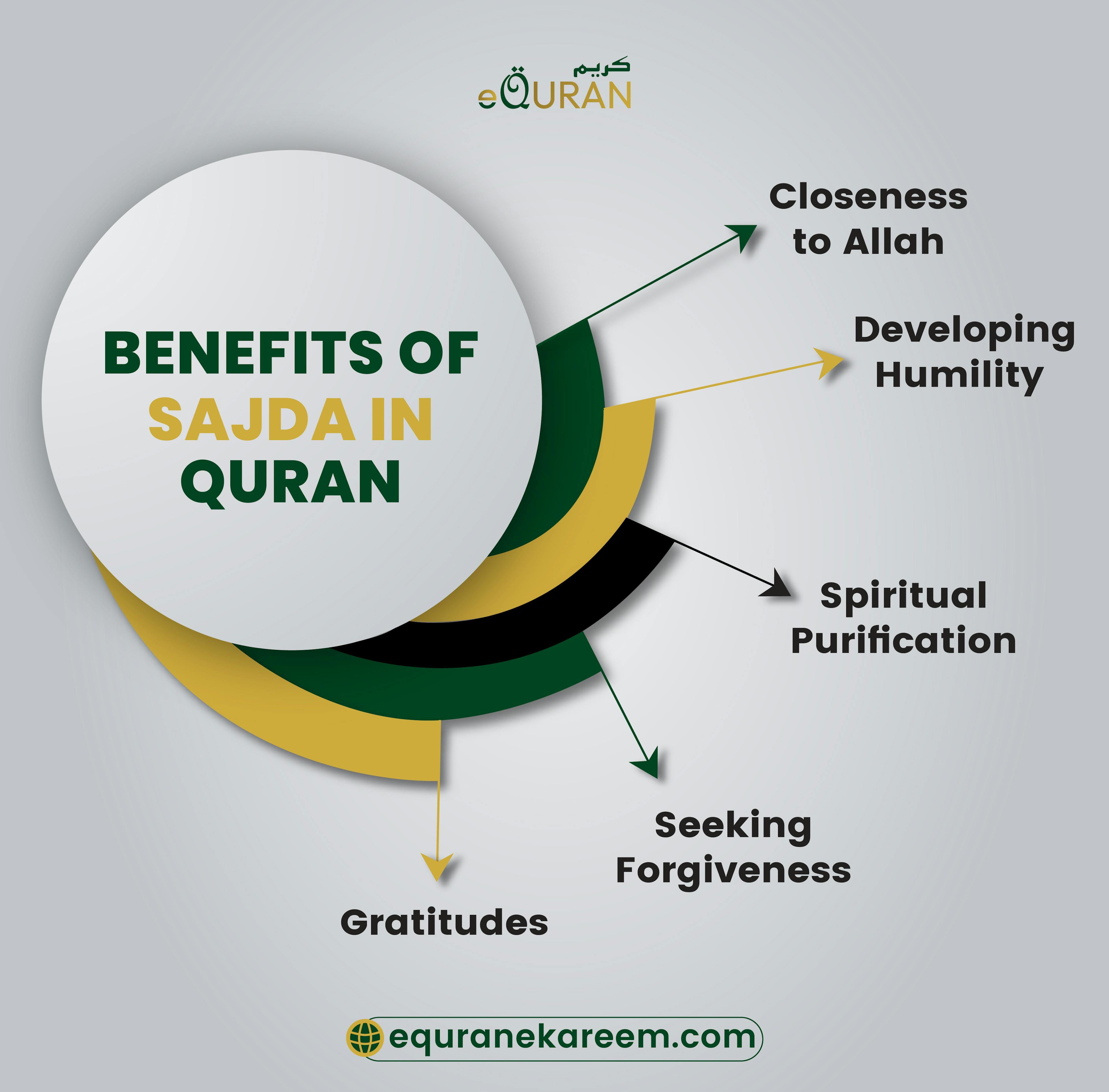 Benefits of Sajda in Quran including the Closeness to Allah, A Means Of Developing Humility
, Spiritual Purification and  Means of Seeking Forgiveness