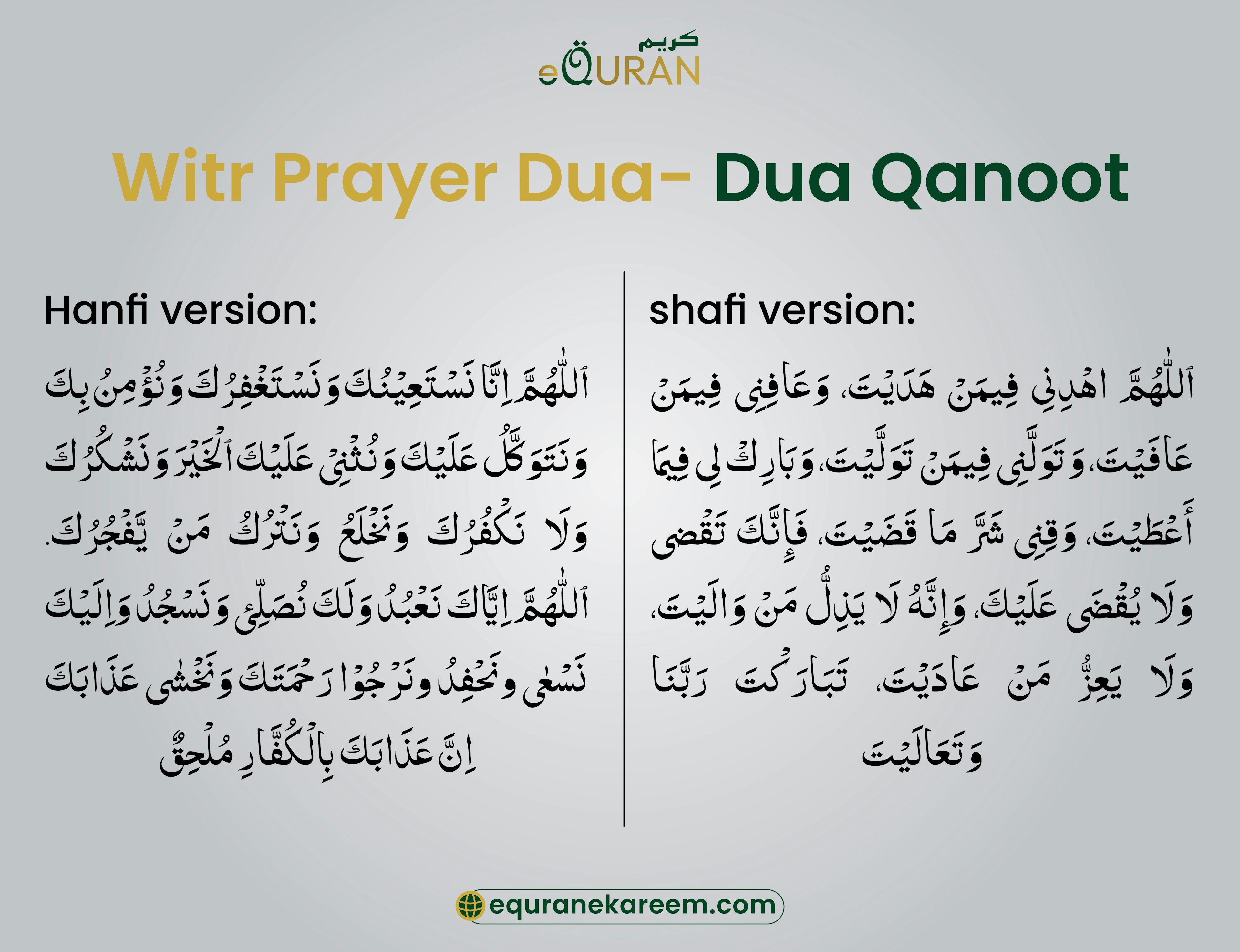 Witr Prayer Dua- Dua Qanoot 