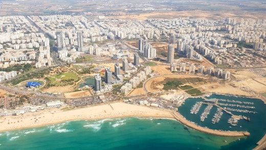 Flygvy över hamnstaden Ashdod i Israel.