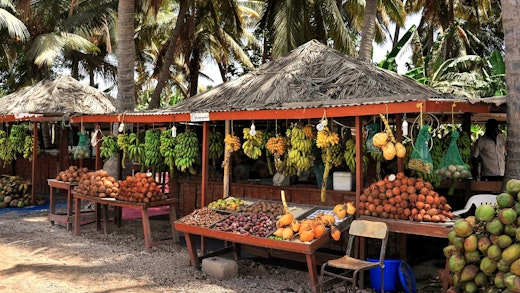 Typiska fruktstånd i Salalah i Oman.