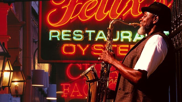 Saxofonist på Bourbon Street i New Orleans.