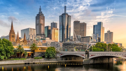 Solnedgång i Melbourne i Australien.