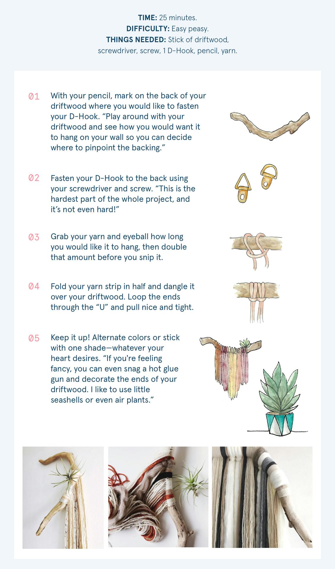 Image of infographic with 5 steps on how to create driftwood art at home while you color with esalon's custom hair color