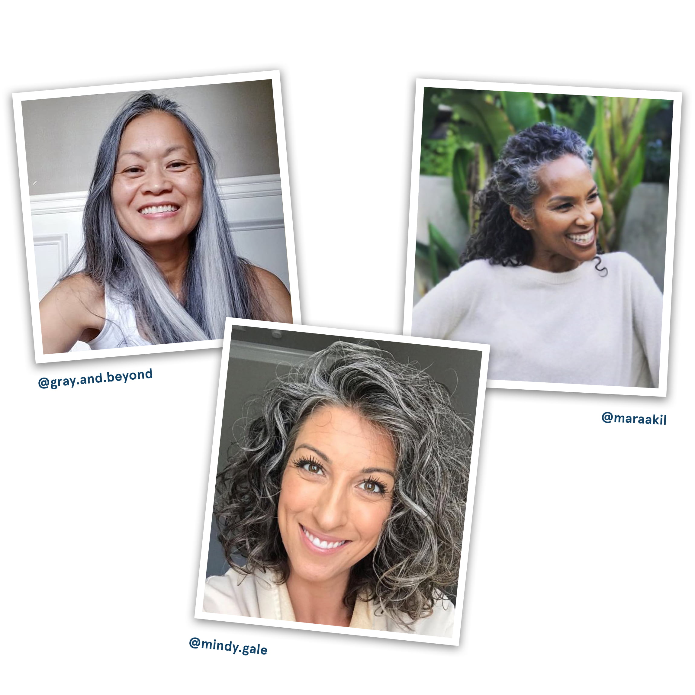 Image of three influencers with gray hair color embracing their look with confidence