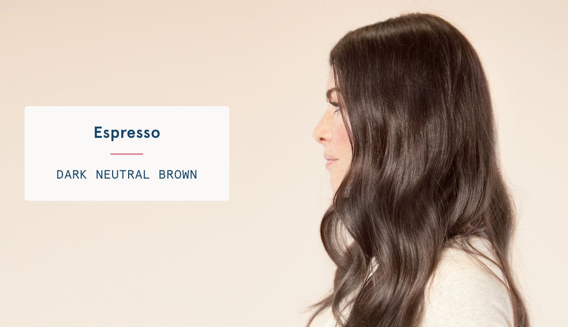Image of woman's profile with long hair in custom espresso hair color