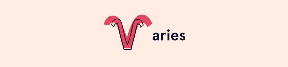 Image of Aries v symbol with horns as header to the aries color horoscope in esalon color mastery article