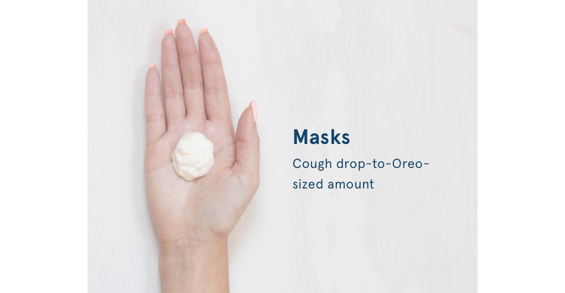 Image of hand with cough drop to Oreo-sized amount of hair mask to show how much to properly use in hair