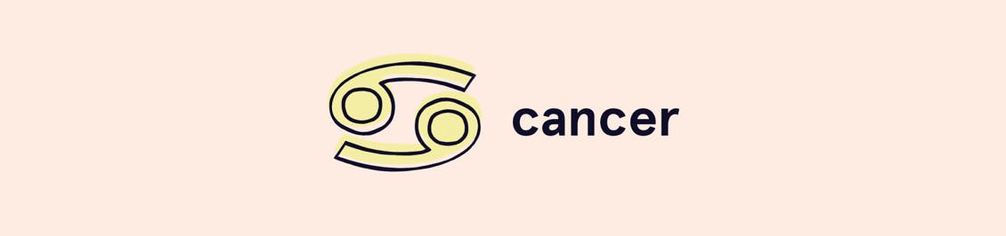 Image of cancer zodiac symbol of yin and yang with cancer spelled out 