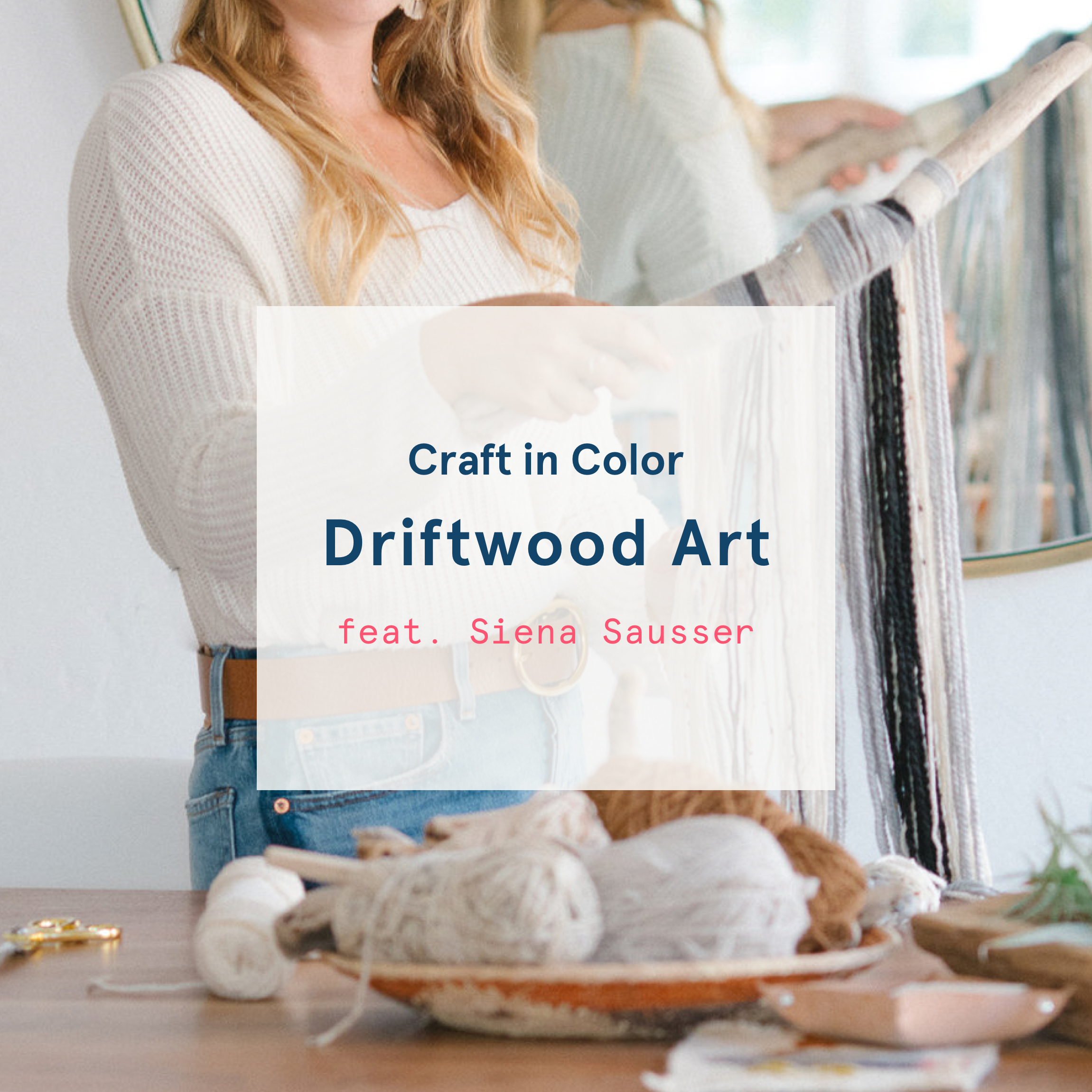 Image of Siena Sausser in front of a mirror holding a piece of her driftwood art in esalon's color mastery feature for craft in color
