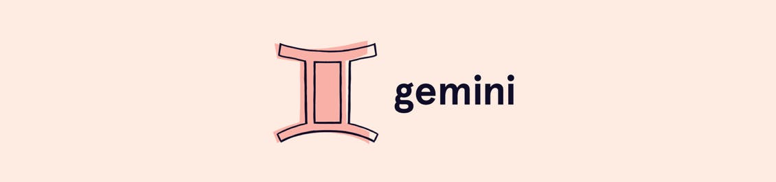 Image of gemini zodiac symbol similar to roman numeral 2 with word gemini near