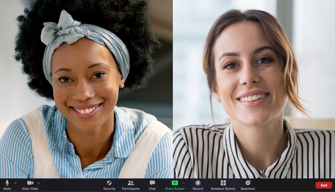 eSalon clients on a Zoom call with hair accessories for their best video call hairstyles