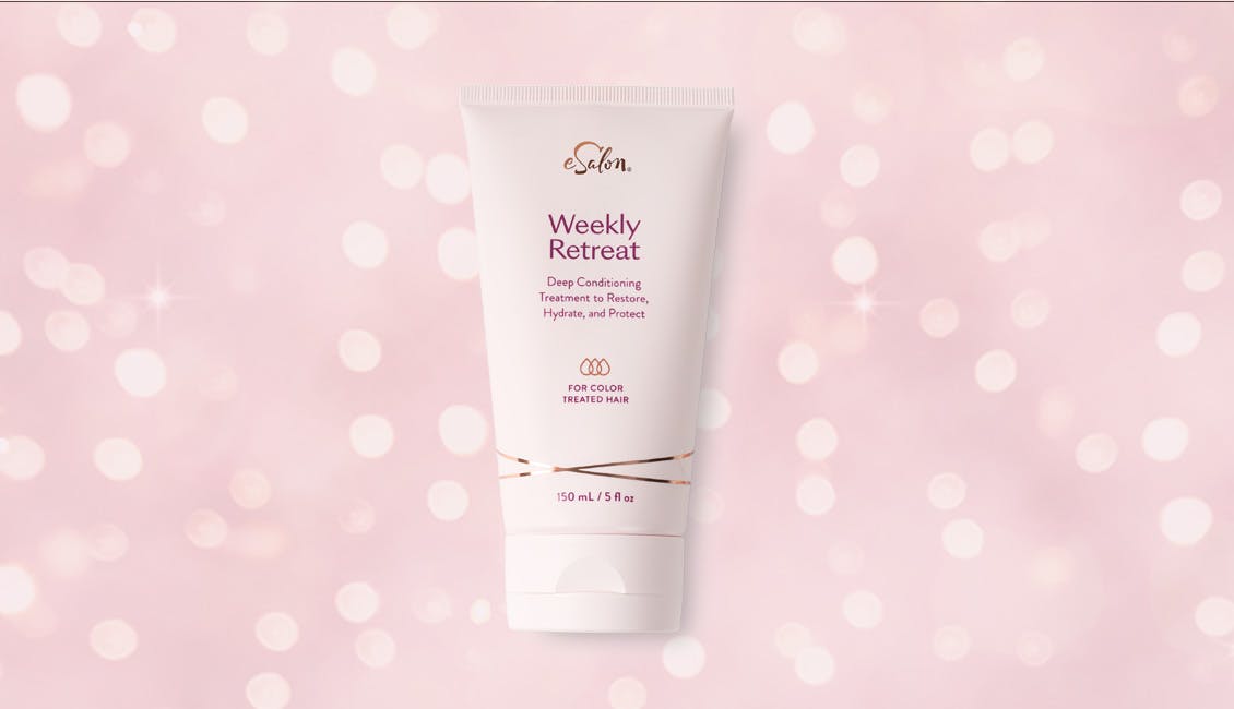 Weekly Retreat hair mask with sparkling lights behind it.