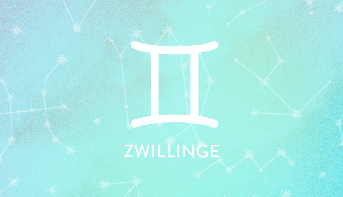 Das Tierkreissymbol für Zwillinge mit Konstellationen im Hintergrund