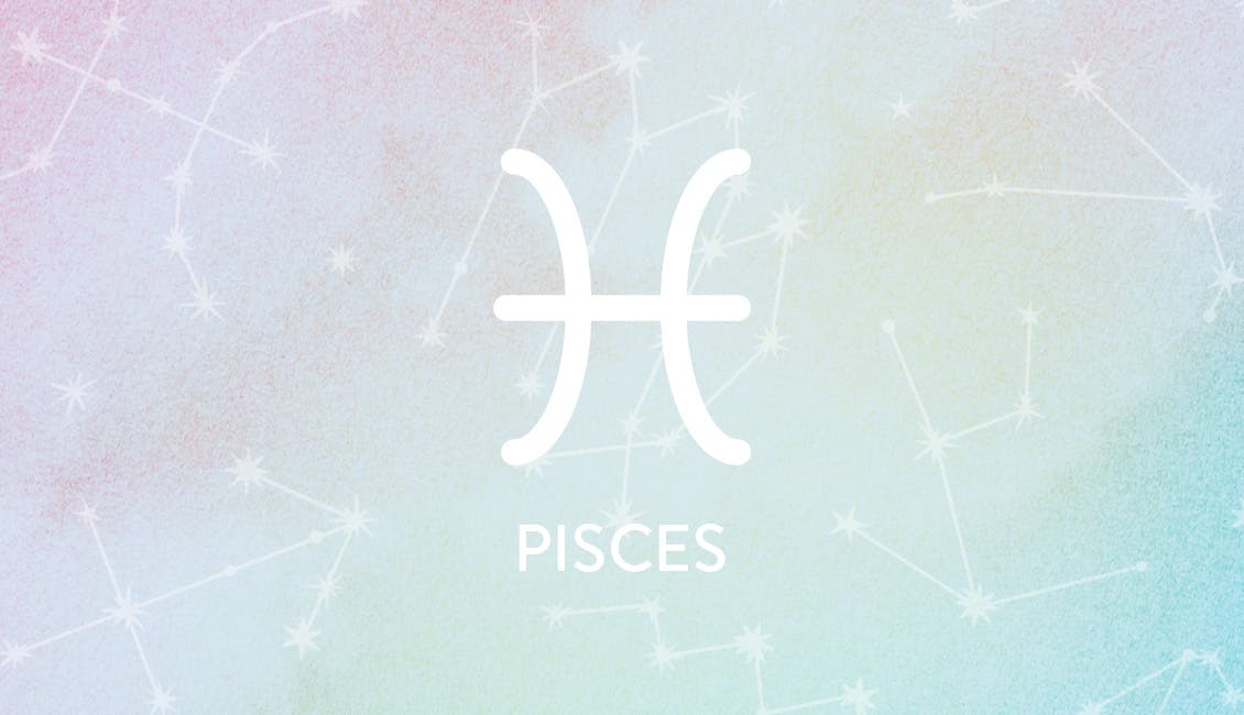 The Zodiac symbol for Pisces with constellations in the background