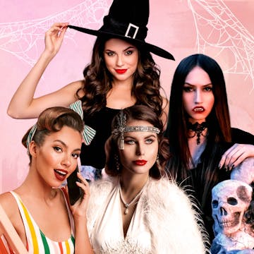 Four women with different Halloween costumes