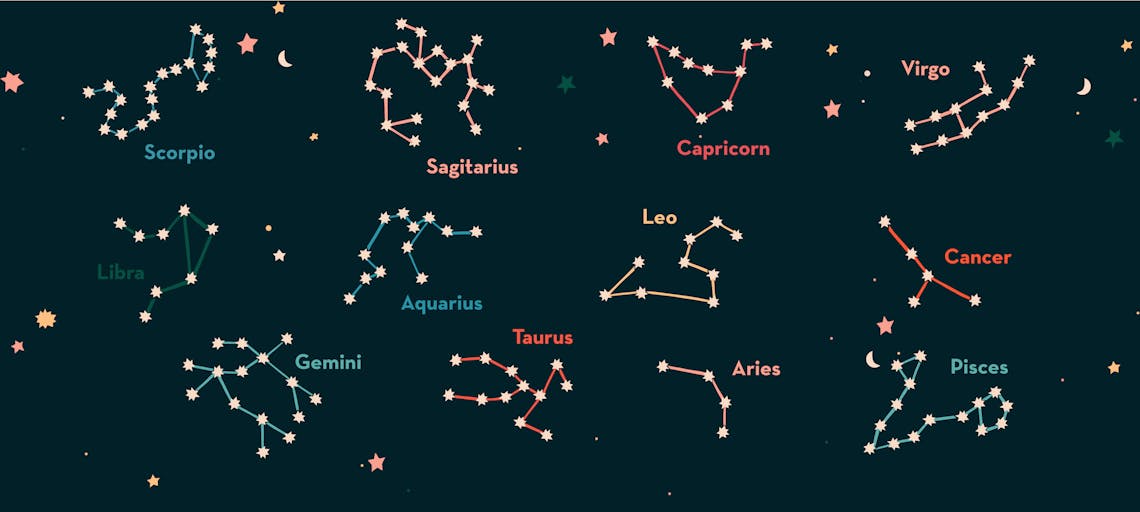 the 12 zodiac constellations drawn by an artist for esalon