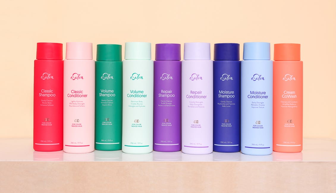 Product image of entire eSalon Color Care Shampoo + Conditioner Duos and Cream CoWash.