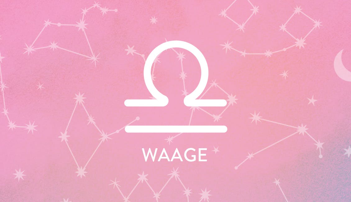 Das Tierkreissymbol für Waage mit Konstellationen im Hintergrund
