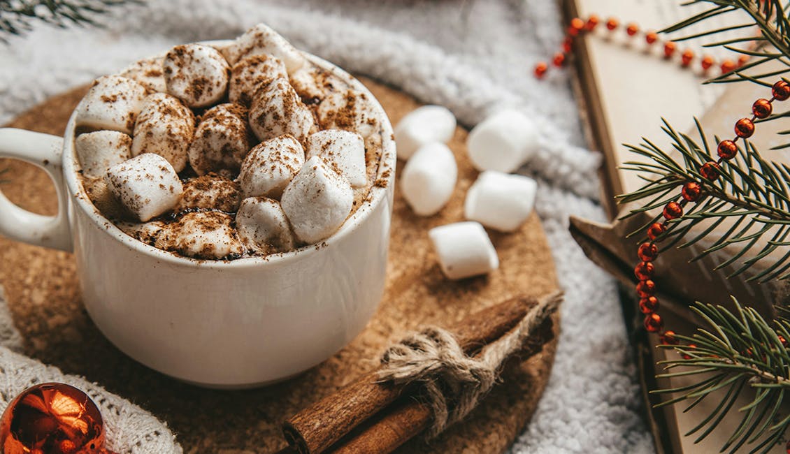 Mug of hot cocoa with marshmallows. 