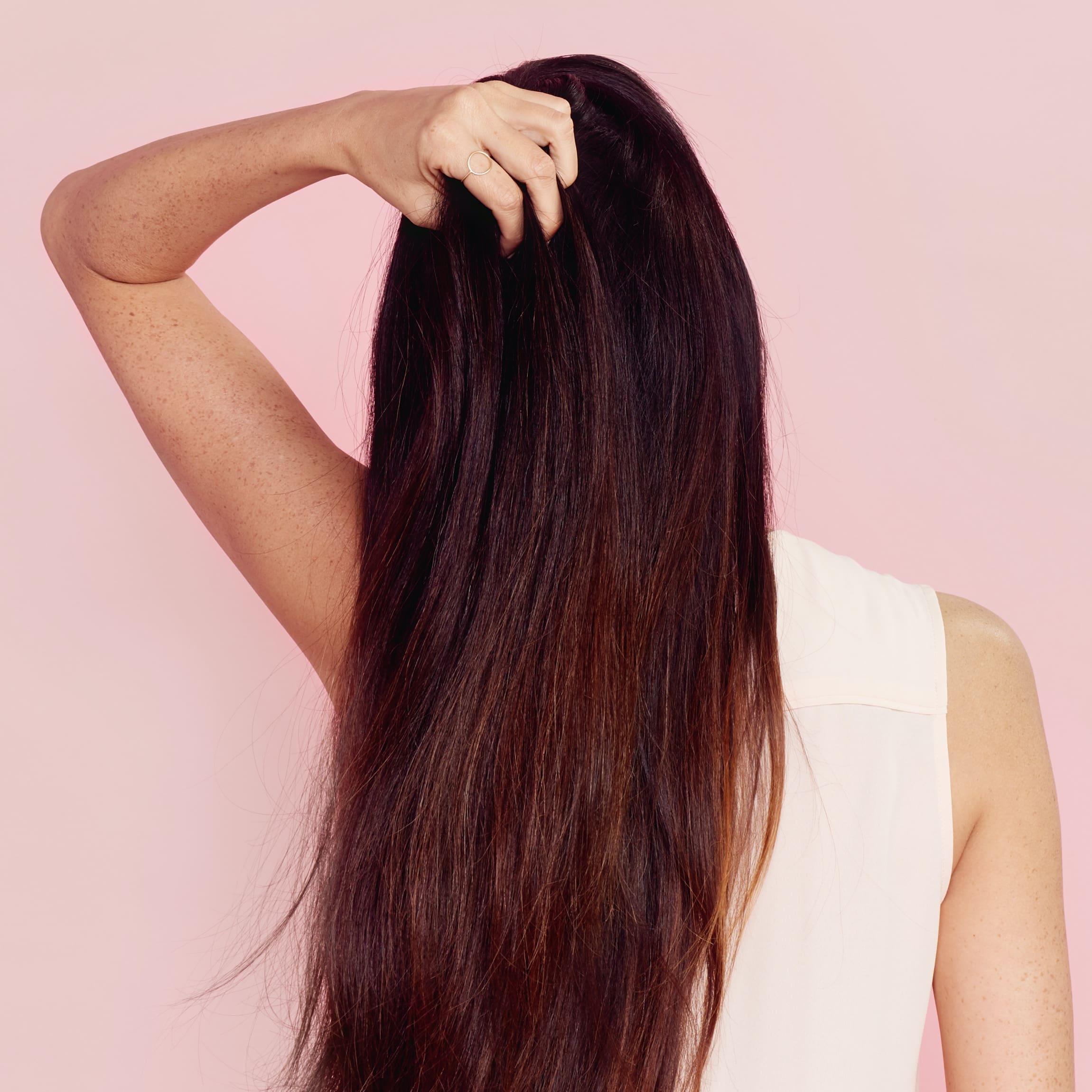 eSalon client with custom rich mahoganny brunette hair color. 