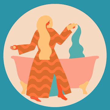 Mujer Acuario con cabello rubio ilustrada para el coloroscopo 2020