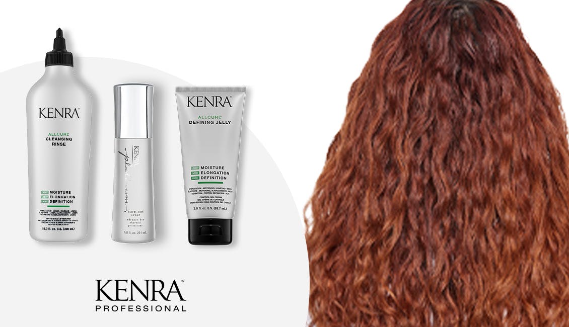 Kenra model alongside Kenra products. 