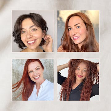 Collage of four women showcasing our fall and winter hair color trends.