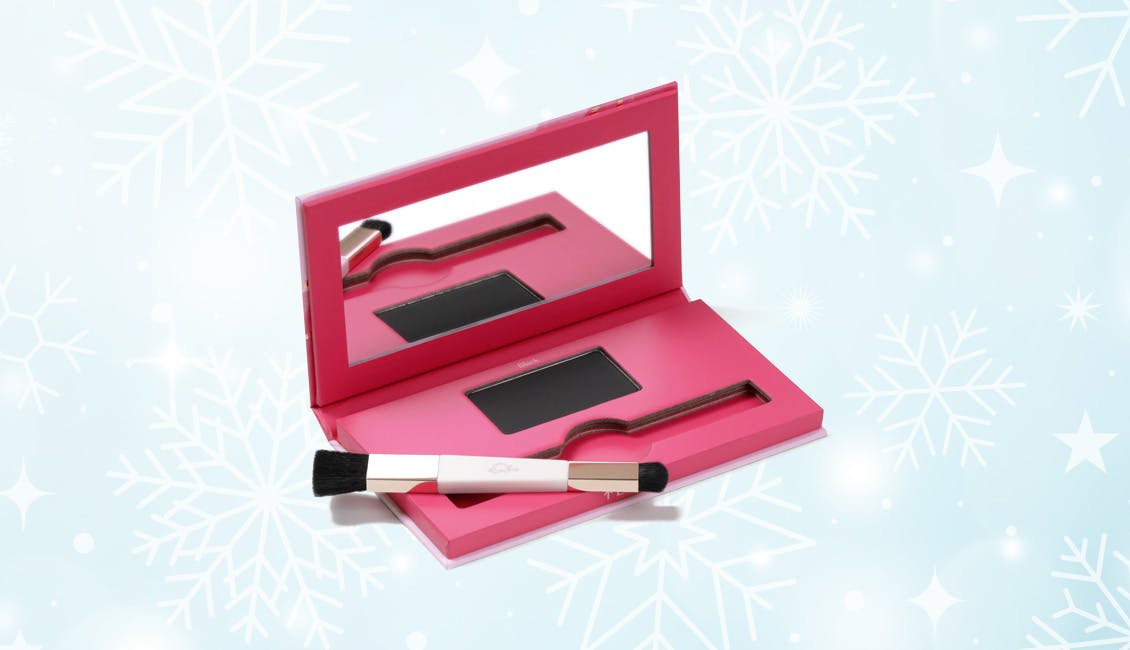 eSalon Conceal & Cover Root Powder palette with snowflakes in the background. 